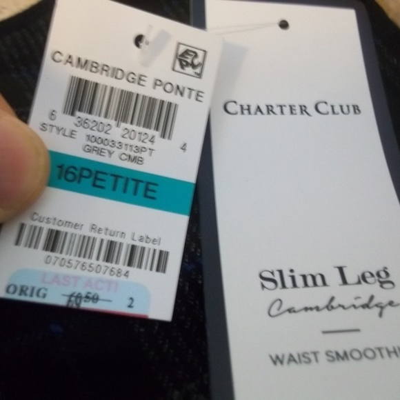 NWT CHARTER CLUB CAMBRIDGE SLIM LEG 16P GREY COMB - Picture 2 of 6